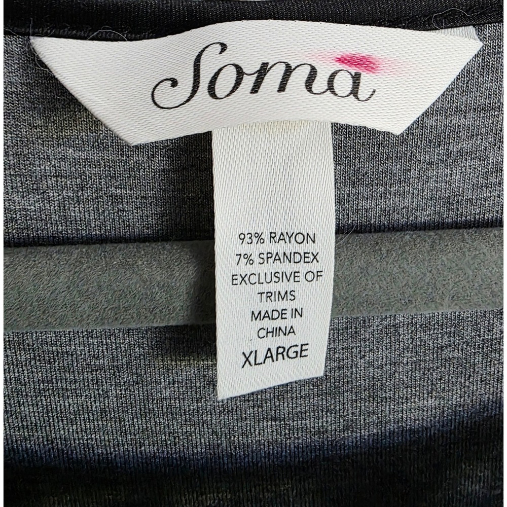 Soma XL Gray Long Sleeve Black Lace Trim Nightgown Dress Stretch‎ Soft XL - Picture 3 of 6
